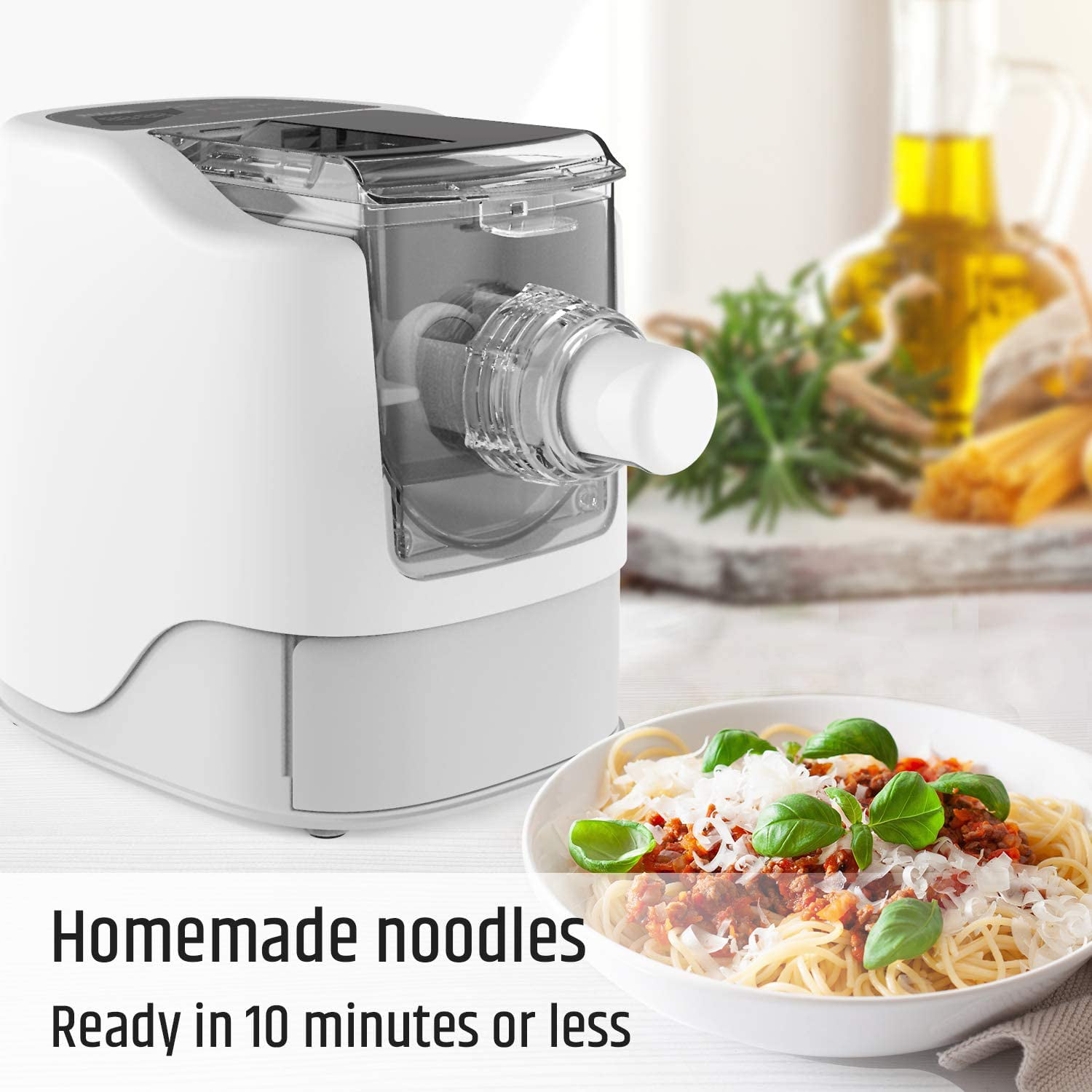 Electric Pasta Noodle Maker, Mixes, Kneads and Extrudes in 10 Minutes, 13  Interchangeable Pasta Disc Attchment with Built-in Storage Drawer 