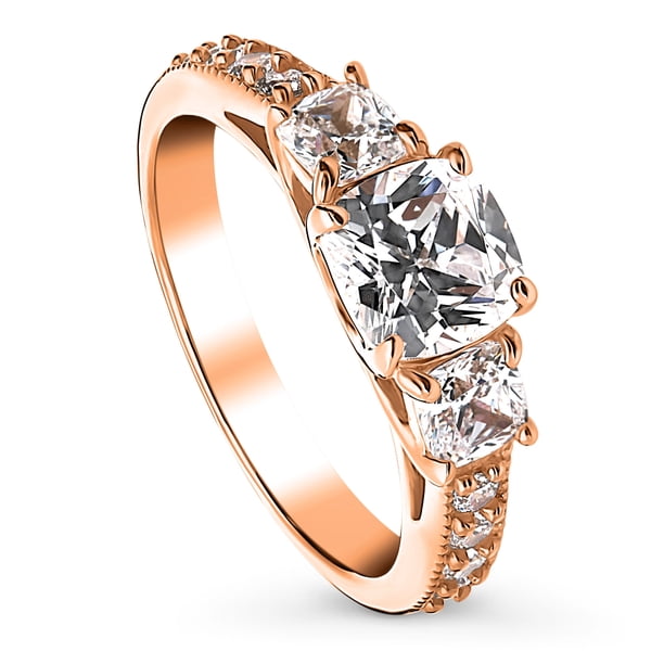 BERRICLE Sterling Silver 3 Stone Wedding Engagement Rings Cushion Cut Cubic Zirconia CZ Promise