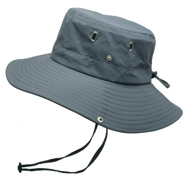 Summer Men Bucket Hat Solid Color Anti Sun Wide Brim Adjustable Fisherman Cap for Fishing