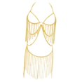 thumbnail image 1 of Falda de cadena con borlas y sujetador de bikini para traje de baño con adornos para discotecas dorado, 1 of 8