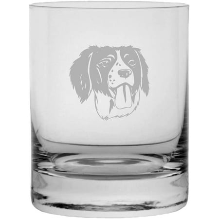 

BRITTANY SPANIEL Dog Themed Etched 10.25oz Crystal Rocks Whisky Glass