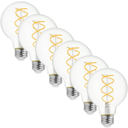 

Maxxima G25 LED Light Bulb Vintage Globe Spiral Filament Edison Bulb 600 Lumens 2700K Warm White 5W Dimmable (6 Pack)