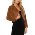 thumbnail image 4 of INSPIRE CHIC Cropped Open Front Jacket for Women's Faux Fur Long Sleeve Bolero Winter Coat M Brown, 4 of 5
