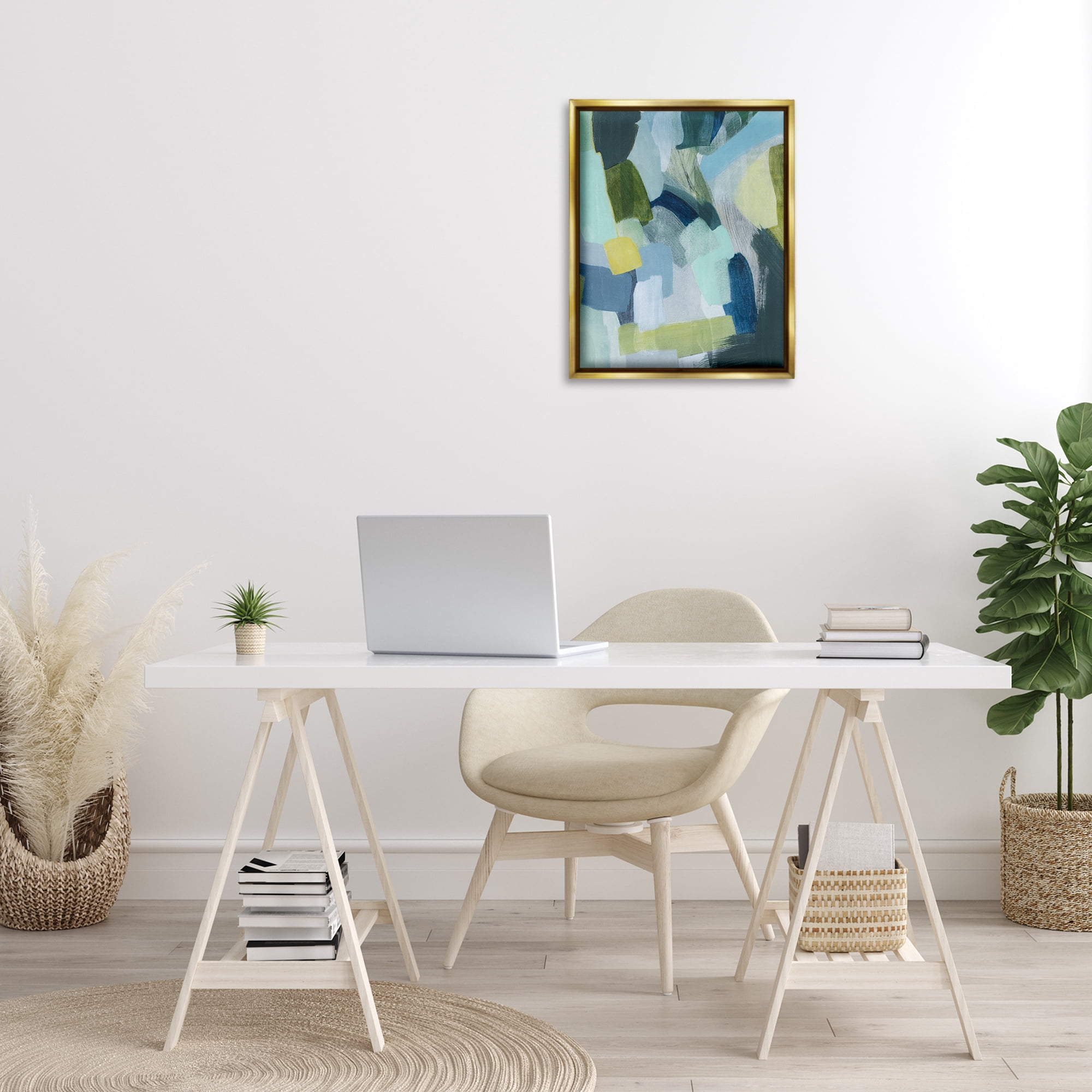 Stupell Industries Layered Green Paint Strokes Abstract Painting Gold Floater Framed Canvas Art Print Wall Art, 17 x 21