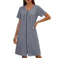 thumbnail image 4 of Women's Front Zipper Housecoat, Short Sleeve Pleated Duster Robe, Loose Fit Casual Nightgown Loungewear with Pockets, 4 of 7