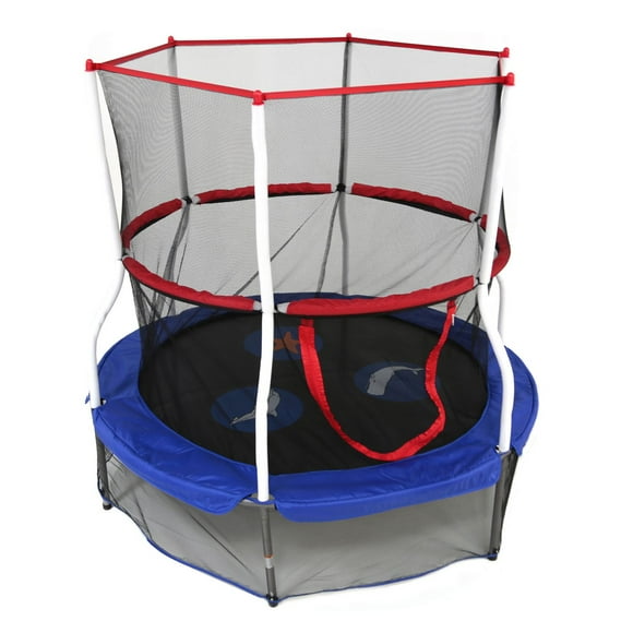 SKYWALKER TRAMPOLINES 60 pouces, rond, trampoline d'intérieur sur le thème de l'aventure en bord de mer pour enfants, mini videur, rebondeur avec filet de sécurité et rembourrage