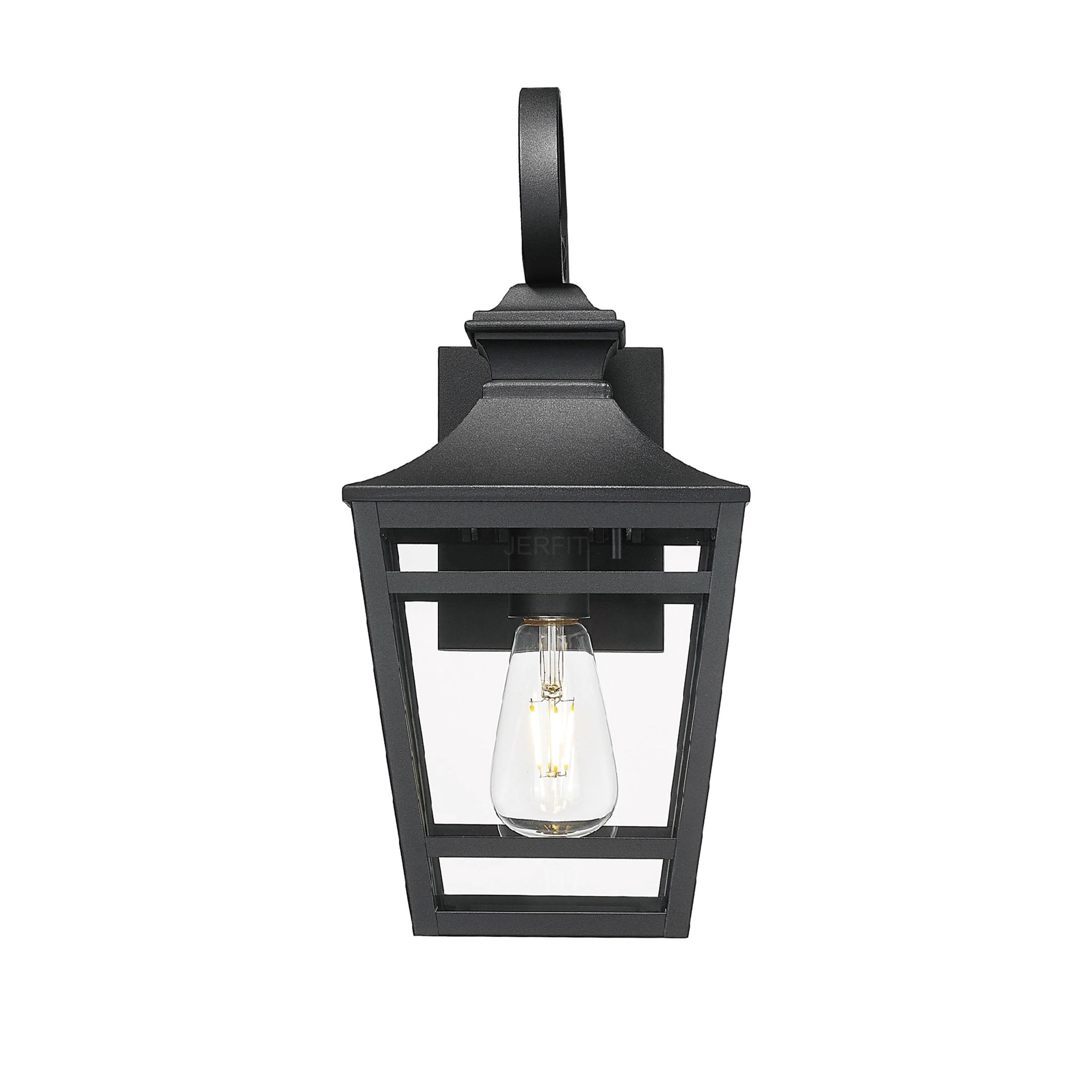 JERFIT 2-Pack Modern Outdoor Wall Lights, Black Aluminum Sconce with Clear Glass, Waterproof Exterior Lighting for Porch, Garage, Patio, Entryway, E26 Base
