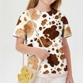 thumbnail image 6 of fnnxnal Girls Cow Print Brown Western Short Sleeve Crew Neck T-Shirt for Kids,Size 9 T, 6 of 8