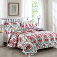 thumbnail image 4 of Cozy Line Home Fashions Ensemble de Literie Réversible en Coton 100 % Floral Rose Rouge, Couvre-Lit (Fleurs Fuchsia, Grand - 3 Pcs), 4 of 4