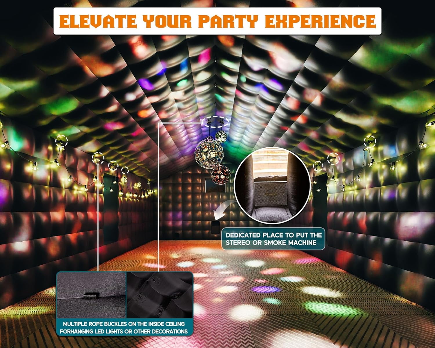 LUXOAK 39x20x14 ft Large Black Inflatable Night Club Tent for Adults with Extra Pavilion Rest Area, Inflatable Nightclub, Event House for Party