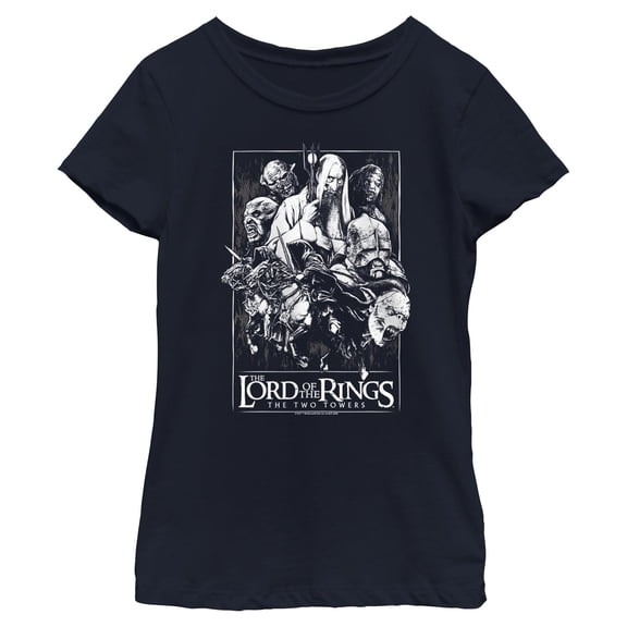 Girls The Lord of the Rings Two Tower Black and White Sketch T Shirt