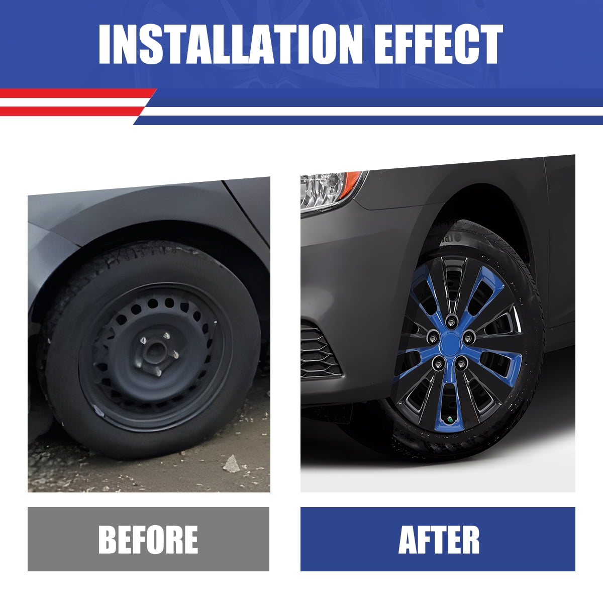 16 inch Set of 4 Hubcaps for Nissan Sentra 2013-2019,Wheel Rim Covers for Nissan Leaf 2011-2017,Snap on Installation,Black Lacquer & Blue Lacquer