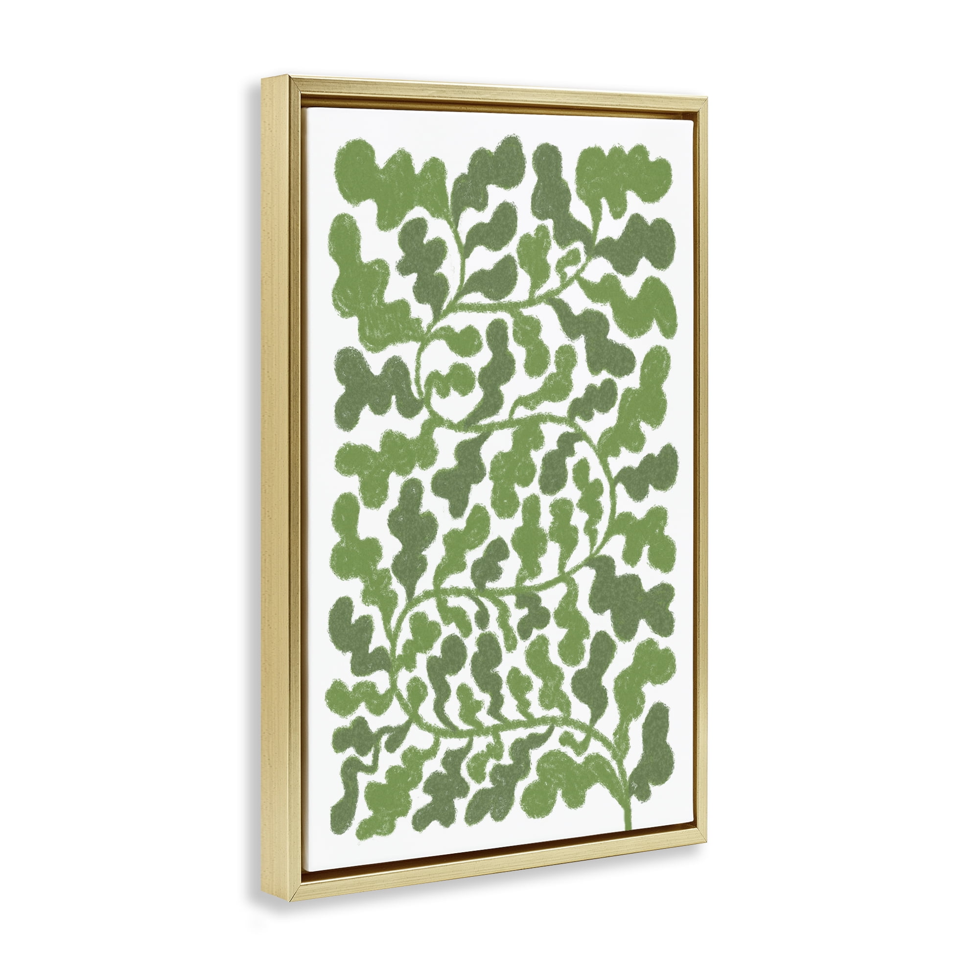 Stupell Industries Intricate Green Vine Pattern Floral & Botanical Painting Gold Floater Framed Canvas Art Print Wall Art, 17 x 25