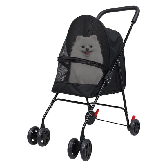 Dbuoem 4 Wheels Pet Stroller,Pet Stroller for Medium Small Dogs,Foldable Puppy Cage Jogger Stroller with Sun Cover,Breathable and Visible Mesh