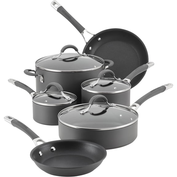 Mojitor 83903 Radiance Hard Anodized Nonstick Cookware Pots and Pans Set, 10 Piece, Gray