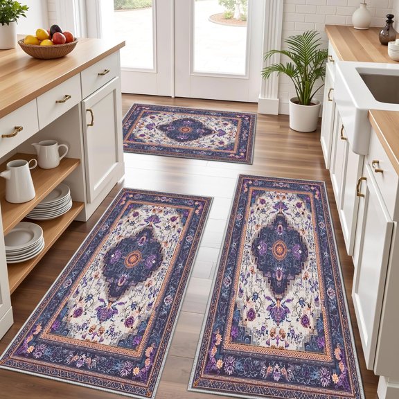 TECHVIDA Kitchen Rugs 2 Piece,Kitchen Mats for Floor,Washable Non Slip Kitchen Runner Rug,Farmhouse Hallway Doormat for Holiday Home Decor
