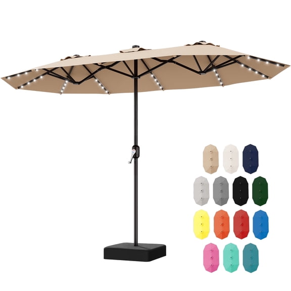 Easthome 13ft Outdoor Patio Umbrella with Solar Lights, Double-sided Deck Pool Umbrella with 1.9 Inch Pole, Fade Resistant Canopy, 12 Sturdy Ribs, for Porch, Market, Backyard - Beige