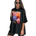 thumbnail image 3 of Plus Size Shirt for Women Black Tops for Women Oversized Short Sleeves Shirt for Women Flower T Shirt Crewneck Shirt for Women XL, 3 of 5
