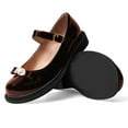 thumbnail image 2 of YDN Women Cozy Round Toe Buckle Strap Mary Jane Flats Bows Pearl Block Low Heel Pumps Daily Wear Outfit Shoes Size 7 Brown, 2 of 4