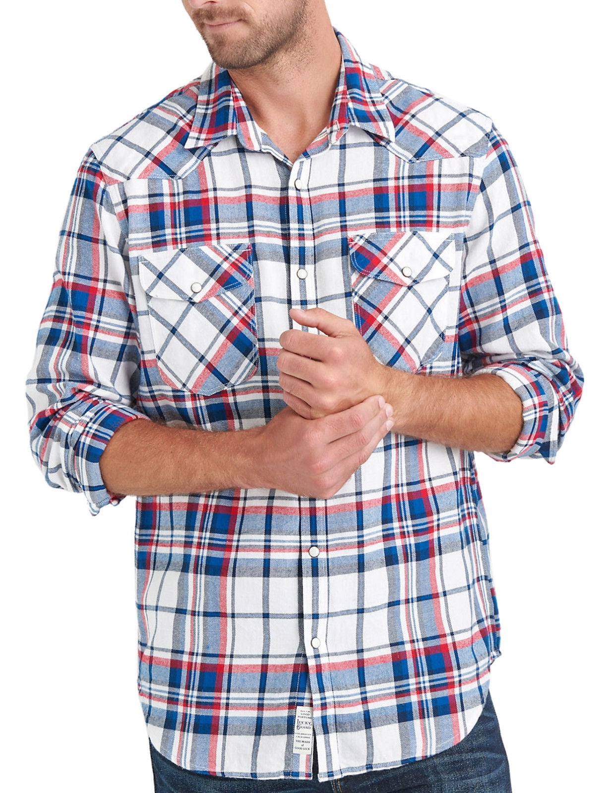 New Lucky Brand Mens White Plaid 