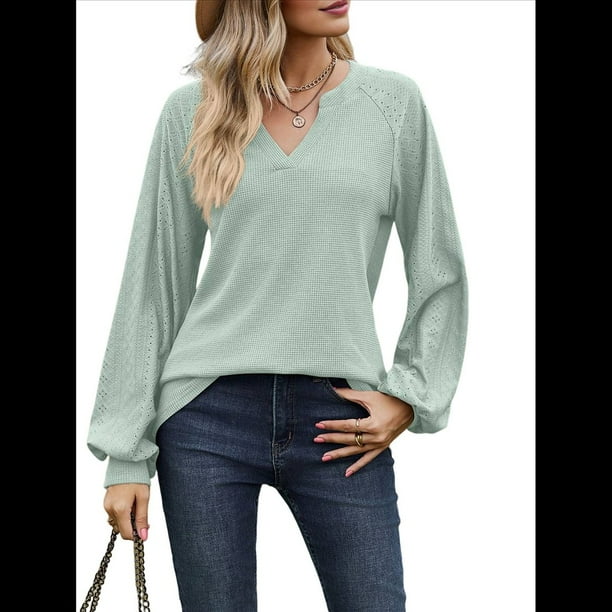 Camisetas de Larga para Mujer, Blusa con Escote en V Profundo, Elegantes e Informales, Moda 2025, Holgadas y Suaves, para Otoño e Invierno Judías XL