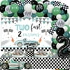 Two Fast Two Curious Birthday Decorations, Blue Two Fast Vintage Balloons Arch Backdrop Table Cloth Number 2 Foil Balloon Flag Cupcake Cake Toppers for Race Car 2nd Birthday Decorations