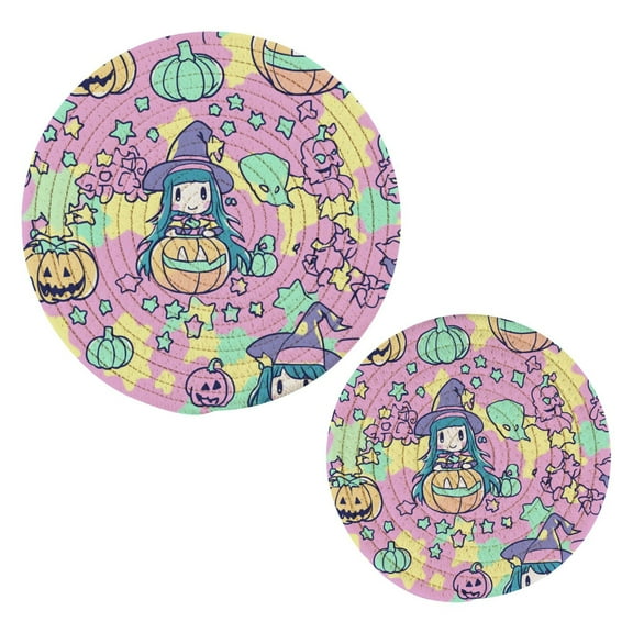 Little Witches Trivets Potholders Cotton Braided Potholders Heat-Resistant Pads 7.09'' and 9.45''
