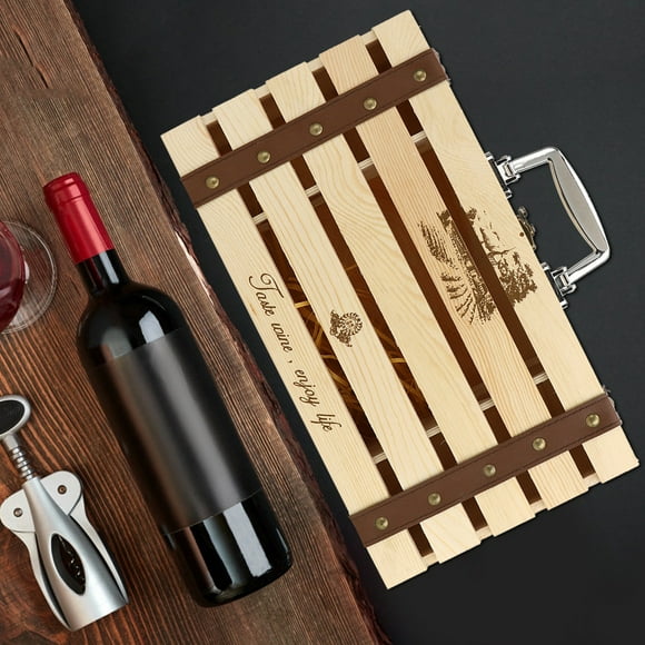 Wine Box, Wood Wine Gift Box With Portable Handle For Storage