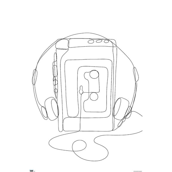 LINE AND BRUSH - Continuous Line Cassette Player Wall Poster, 22.375" x 34"