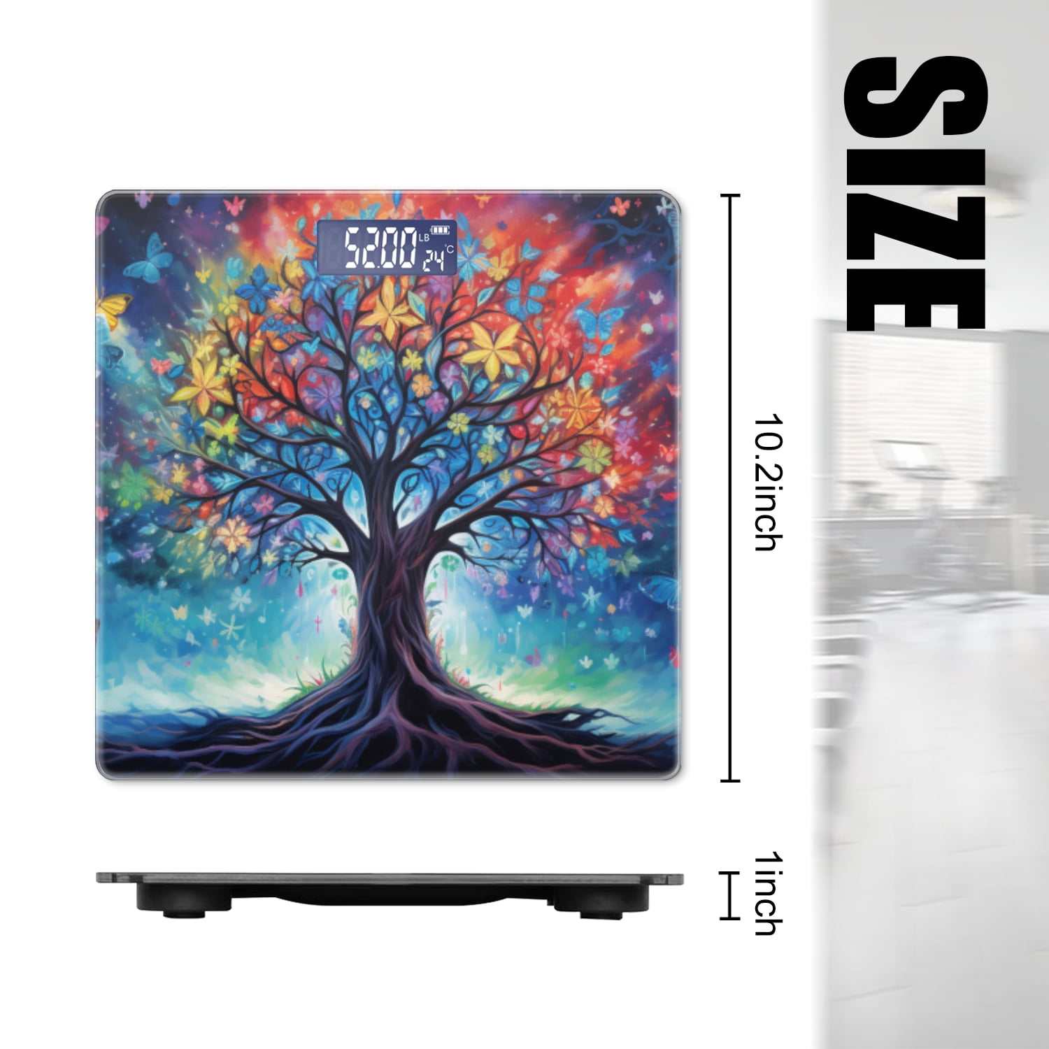 High Precision Body Weight Scale Smart Bathroom Scales with Large LCD Display(400lbs),Decorative for Bedroom-Tree Of Life With Roots That Branch Out Into Various Colors
