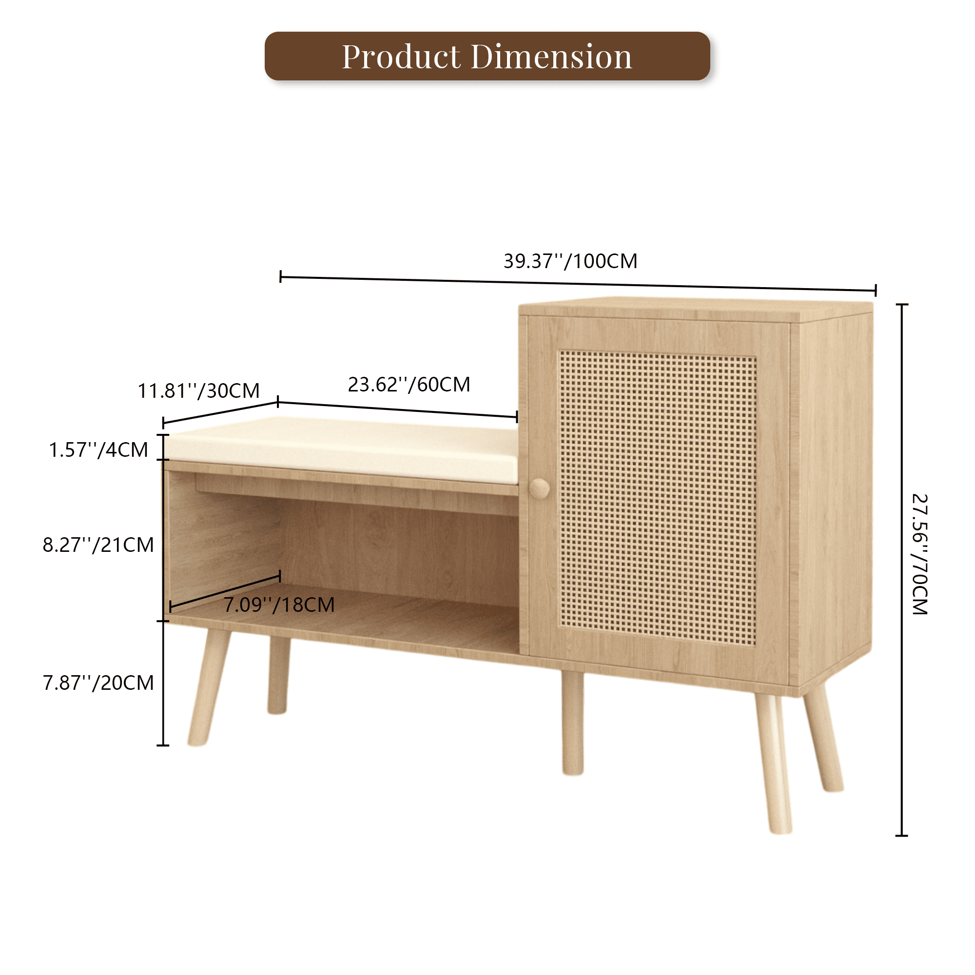 Jopath 2-in-1 Shoe Storage Bench, PP Rattan Shoe Cabinet with 2 Adjustable Shelves and Removable Seat Cushion, Modern Entryway Bench, Shoe Storage Organizer, Shoe Rack for Hallway, Bedroom