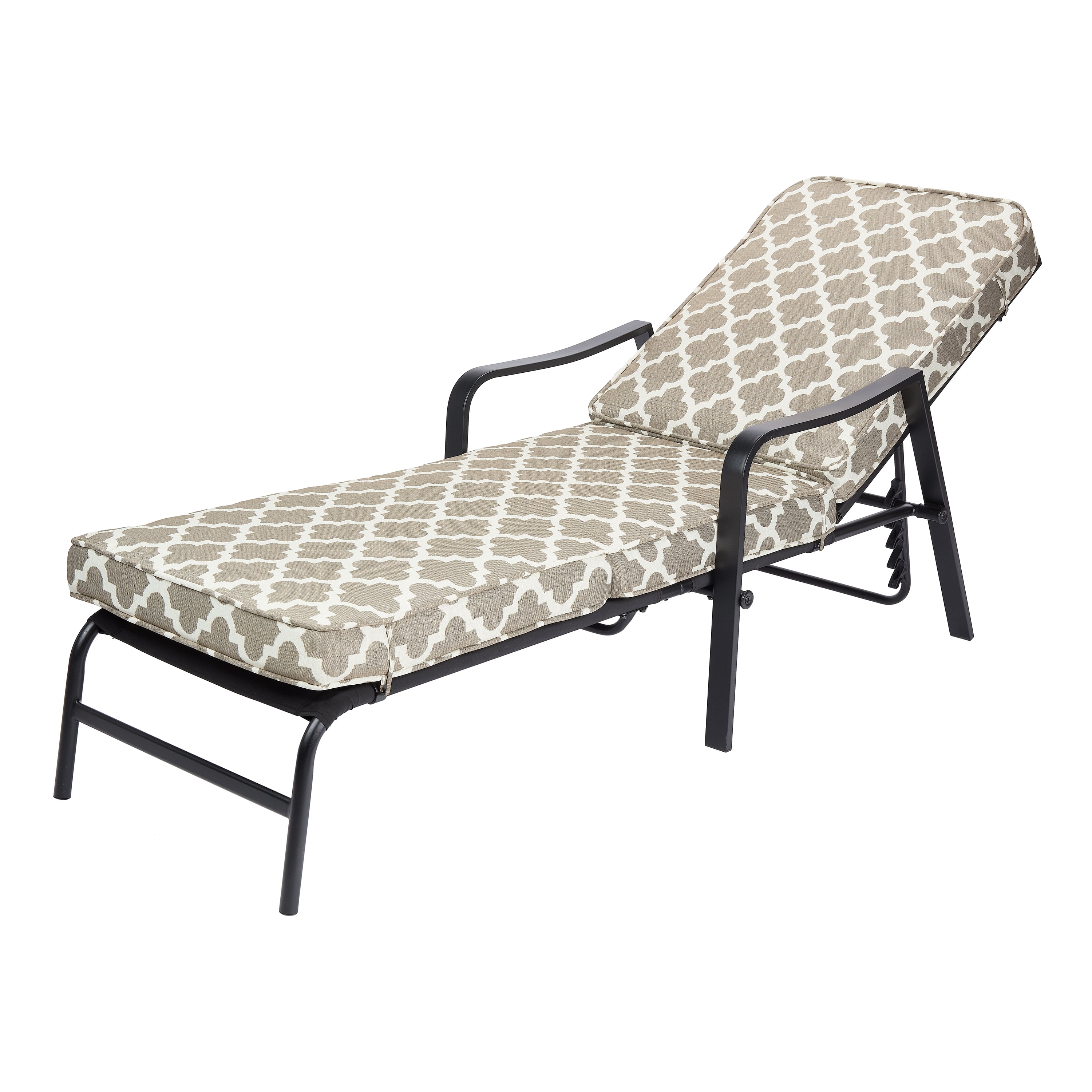 Mainstays Cabot Grove Outdoor Chaise Lounge with Gray/White Cushions ...