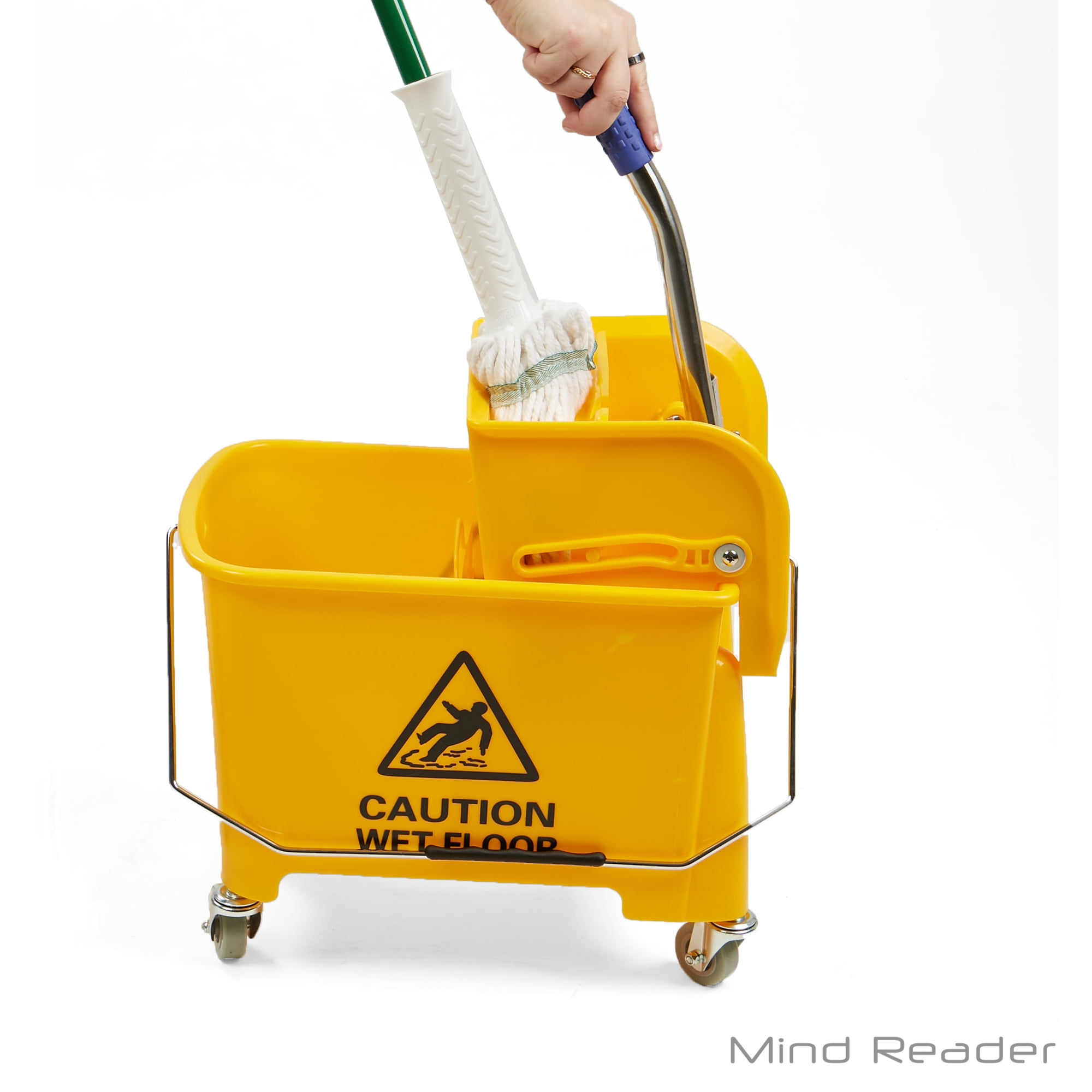 Mind Reader 20 Liter Heavy Duty Mop Wringer Trolley Bucket, Yellow