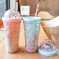 thumbnail image 4 of Botella de agua de plástico arcoíris de 550ml, taza para beber de lentejuelas de doble capa con pajita, regalo para mujer y niña, 4 of 4