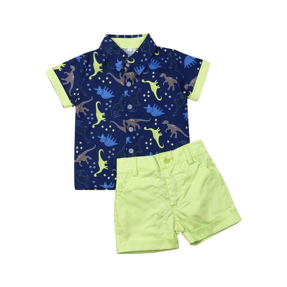 LMLYSoH Baby Boy's Summer Clothes Sets Short Sleeve Dinosaur Print T-shirt Top Solid Color Shorts Set