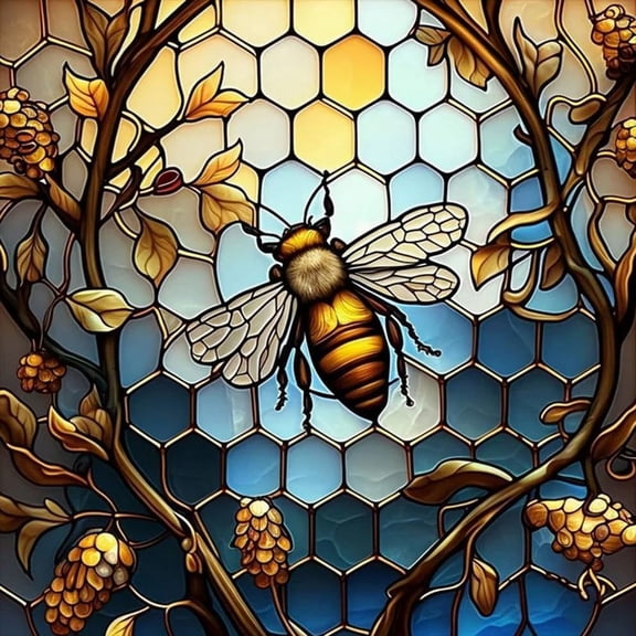 DIY 5D Diamond Painting Kit (For Adults) Diamond Painting "Stained Glass Bee" - Full Diamond Crystal Rhinestone Embroidery Craft Kit, Can Be Used as Gift, Wall Decoration