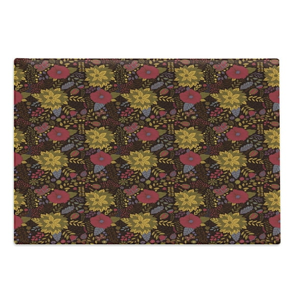 Garden Art Cutting Board, Botany Inspired Illustration with Flourishing Nature Butterflies and Ladybugs, Decorative Tempered Glass Cutting and Serving Board, Large Size, Multicolor, by Ambesonne