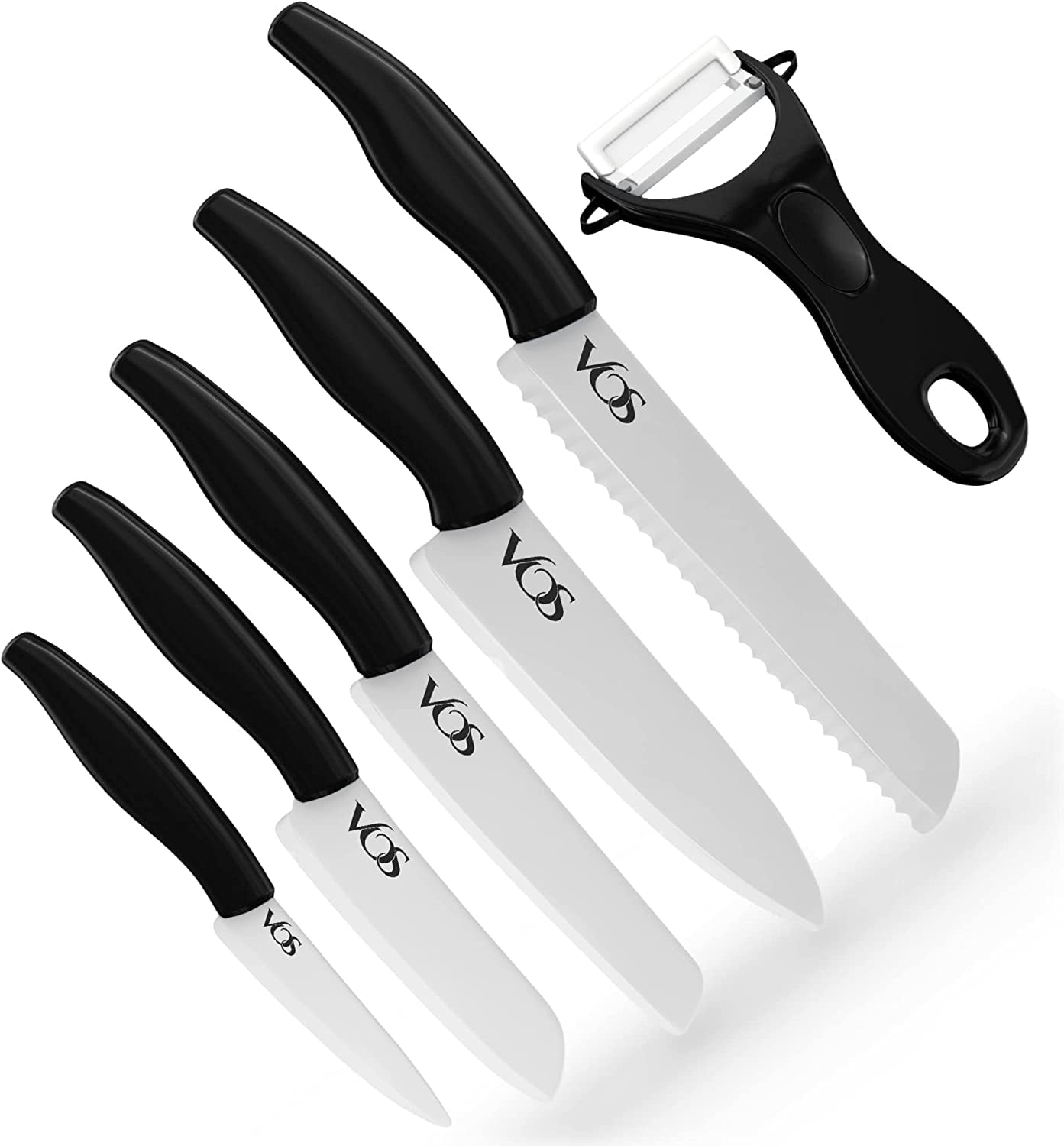 Vos Ceramic Knives With Covers 6 Pcs Kitchen Knife Set 8" Bread Knife
