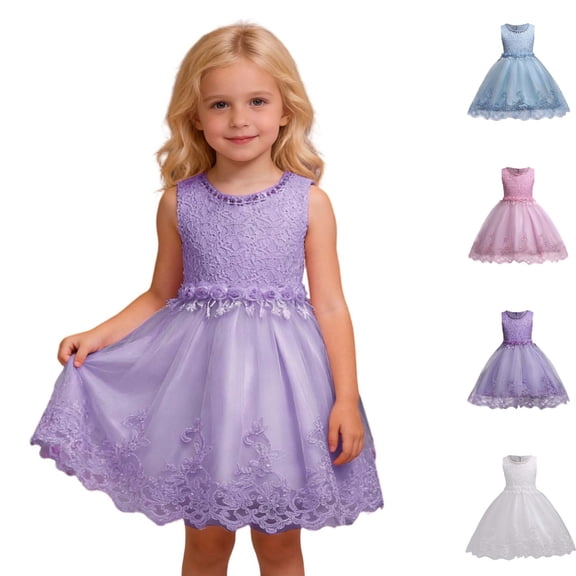 HJYCHN Girls Dresses Sleeveless Lace Party Gown with 3D Floral Appliques and A Line Skirt for Carnival Kids Dress 5-6 Years