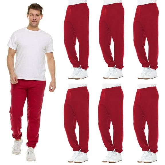 BILLIONHATS 6 Pack of Wholesale Mens Jogger Sweatpants, Homeless Shelter Donation Case, Comfy Bulk Joggers for Men (Red, Small)