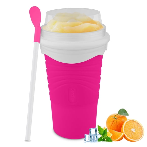 Slushie Maker Cup - Taza de silicona mágica para apretar para hacer jugos, leche y helados, doble capa de silicona con tapa y pajita para amigos, regalos familiares (rosa)