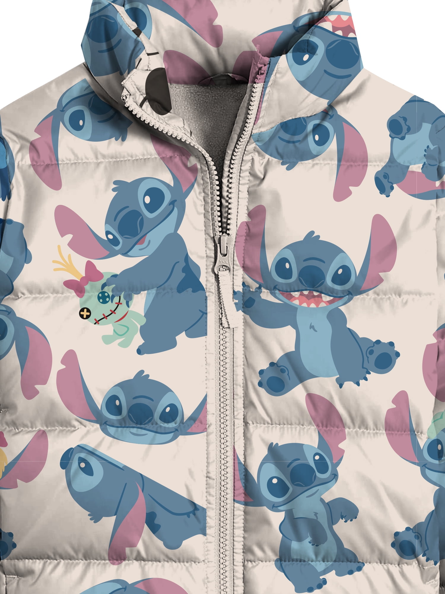 Lilo & Stitch Girls Graphic Zip Puffer Jacket, Lightweight, Sizes 4-18