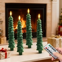 4PCS Christmas Tree Candles, 9.7 Inch Flameless Taper Candles with Remote and Timer, LED Battery Operated Taper Candlesticks with 3D Flickering for Christmas Home Decoration.