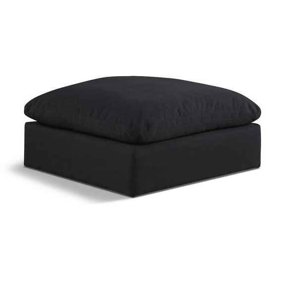 Meridian Furniture Comfy Black Linen Textured Fabric Ottoman