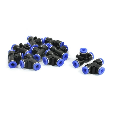 - 10 Pcs Black Blue 6mm to 6mm Tee Union Air Pneumatic Push In Fittings Connectors