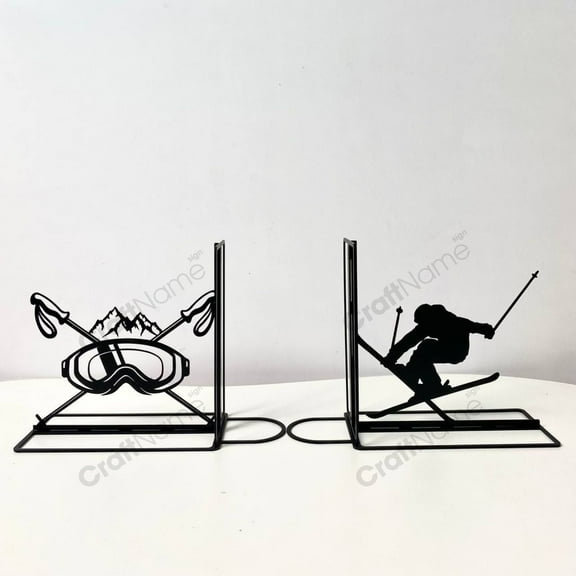 Craftnamesign Customized Skiing Metal Bookends For Shelves, Skier Table Bookshelf Decor