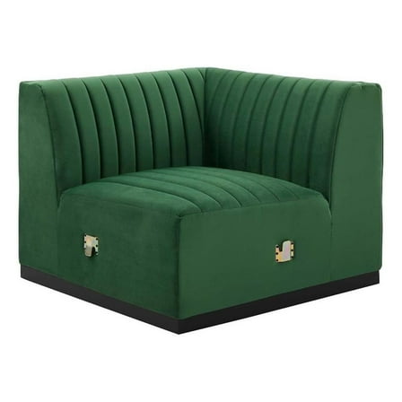 Maklaine Modern Channel Tufted Velvet Right Corner Chair in Green