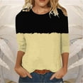 thumbnail image 2 of GigrtiJin Womens 3/4 Sleeves Shirts Fall Round Neck Casual Colorblock Pullover Tops Fashion Loose Comfy Blouse, 2 of 3