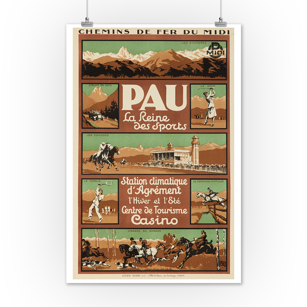Poster Print France Wall Art Print Vintage Travel Print Pau Travel Poster Hanger Framed Print Canvas Print Wall Decor