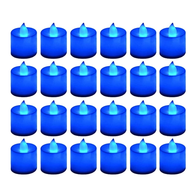 Velas de luz azul Velas azules Paquete de 24 velas de té azules sin llama Velas votivas parpadeantes de color azul marino para cumpleaños, bodas, fiestas y festivales